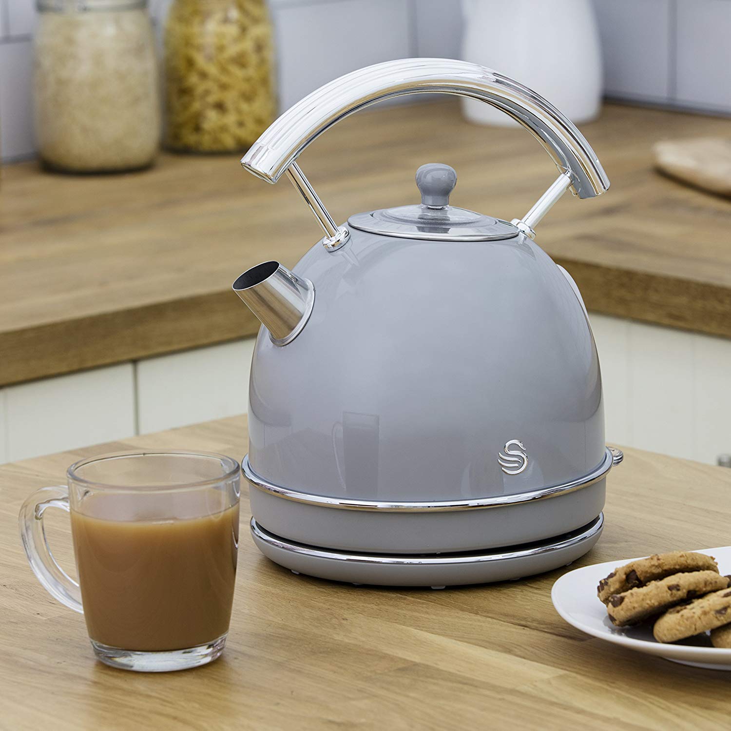 Swan Retro Grey 1.8L Dome Kettle 3000W Fast Boil 360 Degree Base Auto